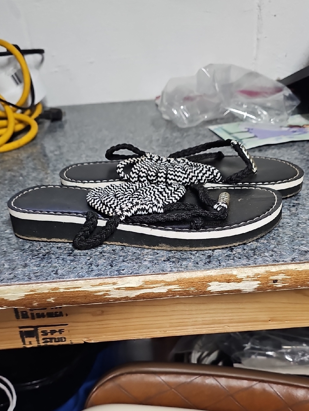 Women’s Black & White Rope Slide Sandals